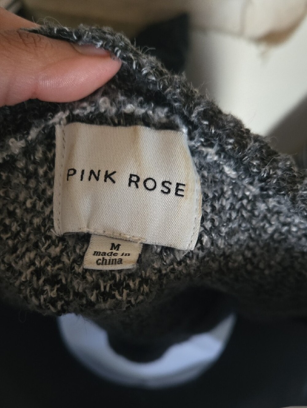 Pink Rose Charcoal Gray Crewneck Sweater with Cream Skull Motif - Picture 2 of 4